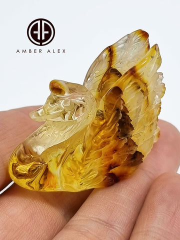 Natural Amber Carved Swan Figurine