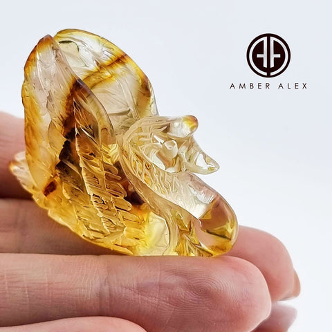 Natural Amber Carved Swan Figurine