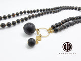 Black Amber Round Shape Pendant Beaded Necklace