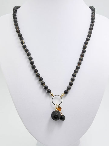 Black Amber Round Shape Pendant Beaded Necklace