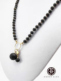 Black Amber Round Shape Pendant Beaded Necklace