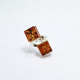 Cognac Amber Square Shape Adjustable Ring Sterling Silver