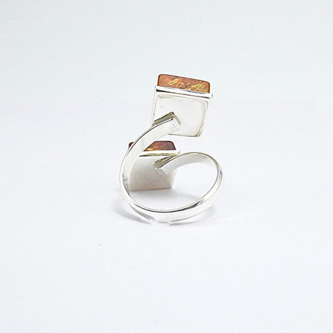 Cognac Amber Square Shape Adjustable Ring Sterling Silver