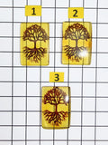 Cognac Amber Engraved Tree Rectangular Shape Cabochon