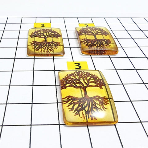 Cognac Amber Engraved Tree Rectangular Shape Cabochon