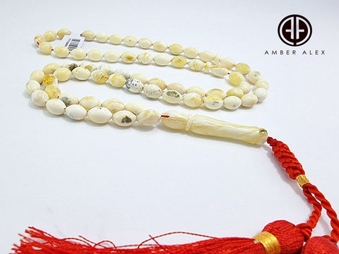 White With Yellow Amber Olive Shape 6.5 mm Islamic Prayer Beads