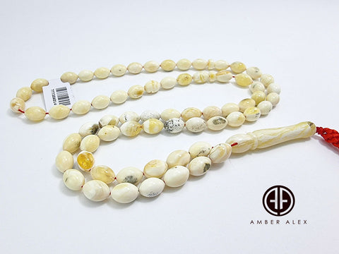 White With Yellow Amber Olive Shape 6.5 mm Islamic Prayer Beads