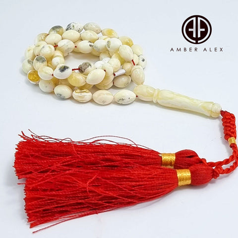 White With Yellow Amber Olive Shape 6.5 mm Islamic Prayer Beads