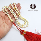 White With Yellow Amber Olive Shape 6.5 mm Islamic Prayer Beads