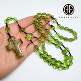 Green Amber Olive Beads Catholic Rosary With Cross Pendant