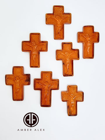 Cognac Amber Carved Cross Cabochons