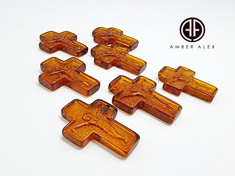 Cognac Amber Carved Cross Cabochons