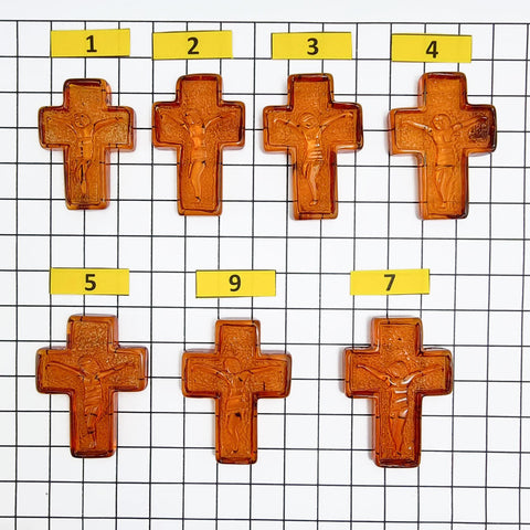 Cognac Amber Carved Cross Cabochons