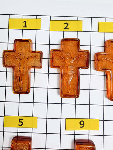 Cognac Amber Carved Cross Cabochons