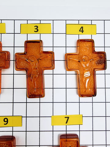 Cognac Amber Carved Cross Cabochons