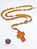 Cognac Amber Olive Beads Catholic Rosary With Carved Cross