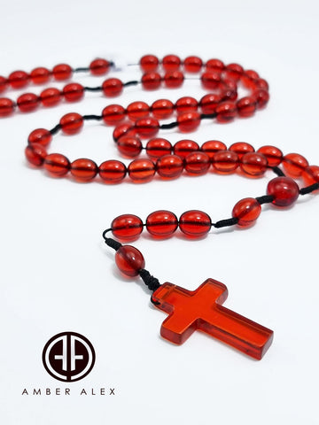 Red Amber Olive Beads Catholic Rosary With Cross Pendant