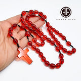 Red Amber Olive Beads Catholic Rosary With Cross Pendant