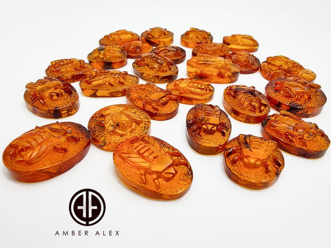 Cognac Amber Carved Bee Cabochons