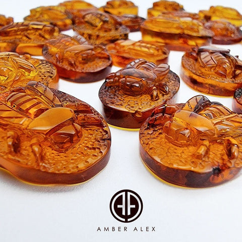 Cognac Amber Carved Bee Cabochons