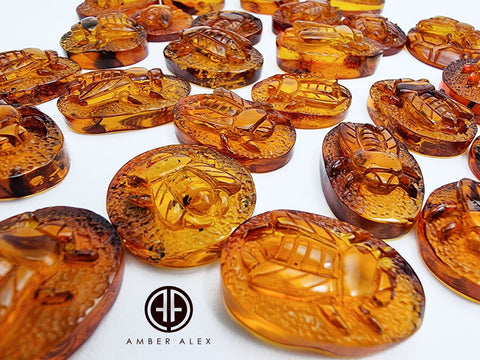 Cognac Amber Carved Bee Cabochons