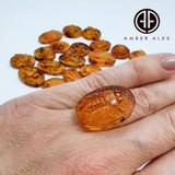 Cognac Amber Carved Bee Cabochons