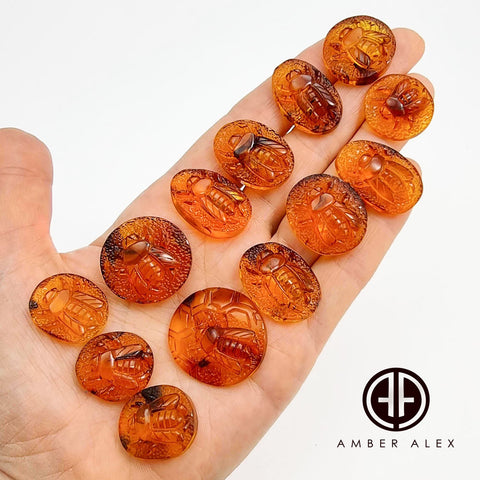 Cognac Amber Carved Bee Cabochons