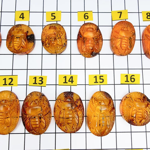 Cognac Amber Carved Bee Cabochons