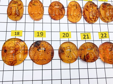 Cognac Amber Carved Bee Cabochons