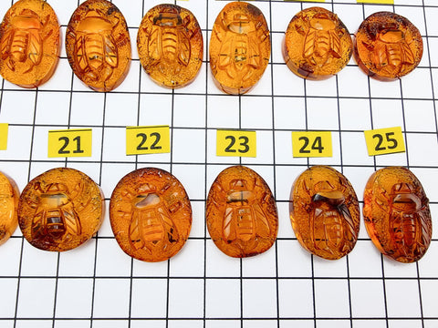 Cognac Amber Carved Bee Cabochons