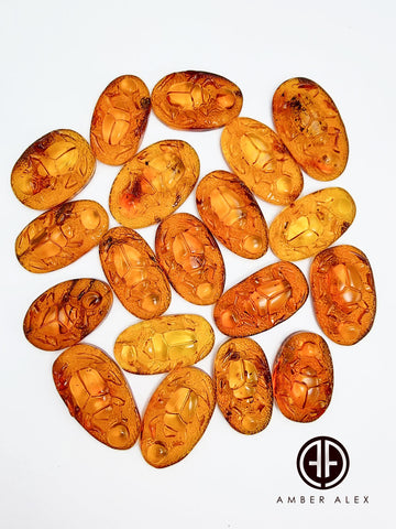 Cognac Amber Carved Scarab Cabochons