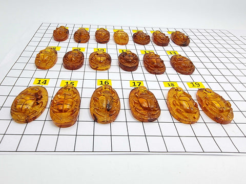 Cognac Amber Carved Scarab Cabochons