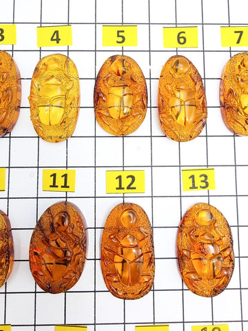 Cognac Amber Carved Scarab Cabochons