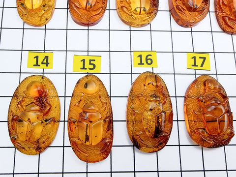 Cognac Amber Carved Scarab Cabochons