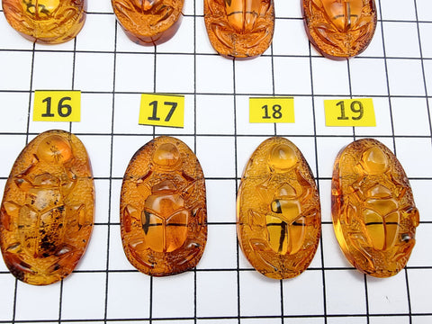 Cognac Amber Carved Scarab Cabochons