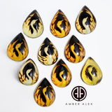 Cherry Amber Engraved Swan Drop Shape Cabochons