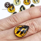 Cherry Amber Engraved Swan Drop Shape Cabochons