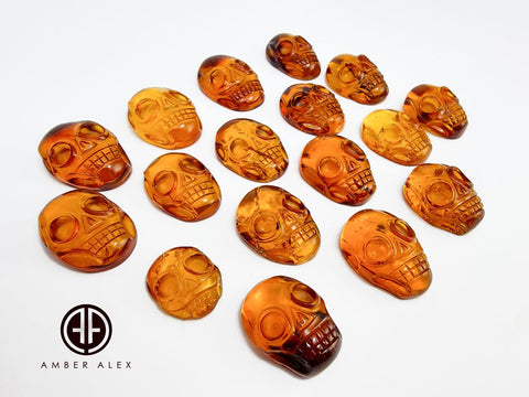 Cognac Amber Carved Skull Cabochons