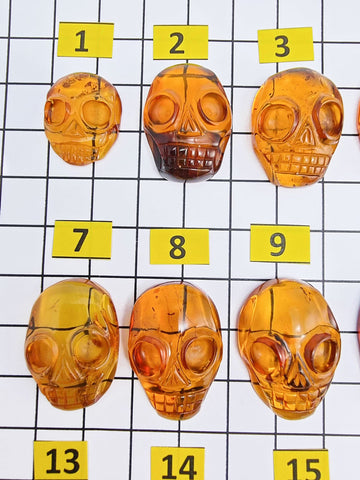 Cognac Amber Carved Skull Cabochons