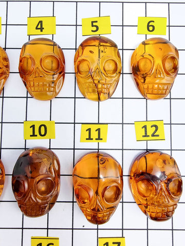 Cognac Amber Carved Skull Cabochons