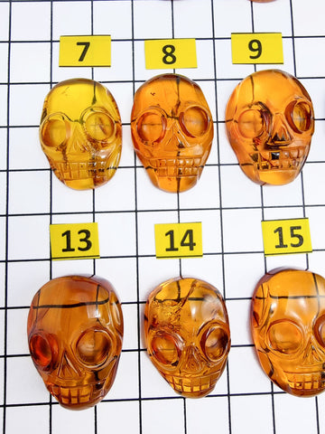 Cognac Amber Carved Skull Cabochons