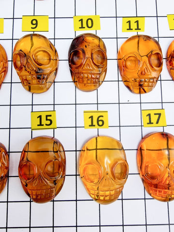 Cognac Amber Carved Skull Cabochons