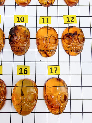 Cognac Amber Carved Skull Cabochons