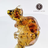 Fossil Amber Carved Cat Figurine