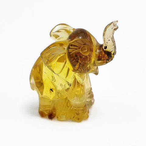 Fossil Amber Carved Elephant Figurine With Insects