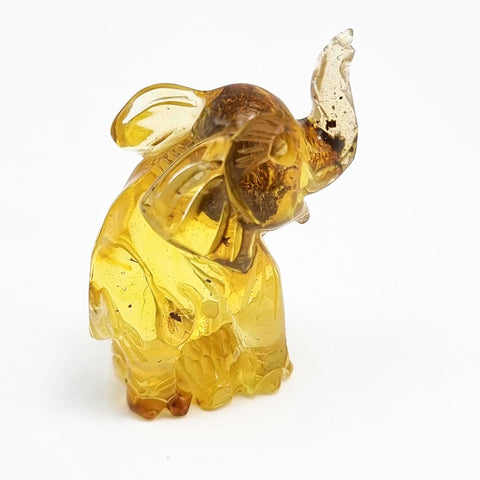 Fossil Amber Carved Elephant Figurine With Insects