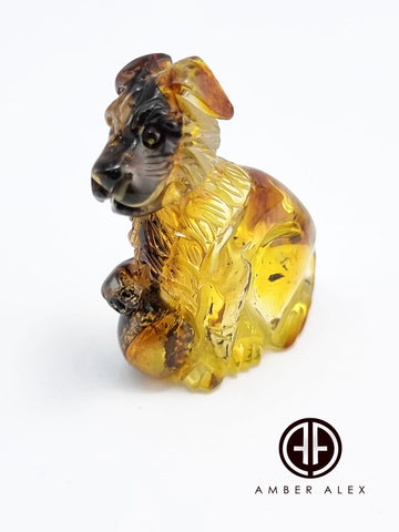 Fossil Amber Carved Dog Figurine