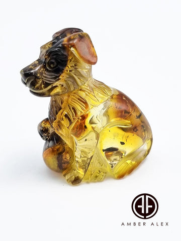 Fossil Amber Carved Dog Figurine