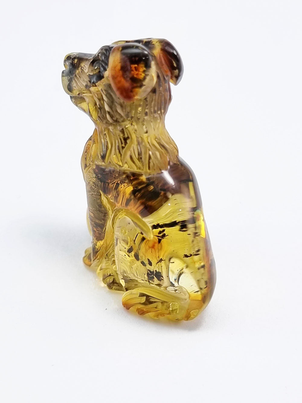 Fossil Amber Carved Dog Figurine