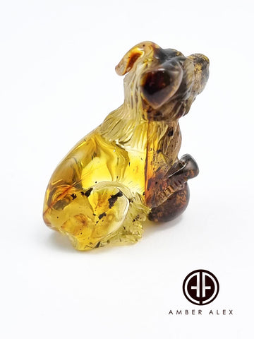 Fossil Amber Carved Dog Figurine